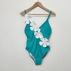 DAVI & DANI Women's Green White Flowers One Piece Bikini Size L
